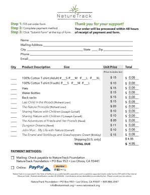 NatureTrack Foundation Order Form