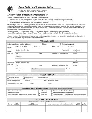 Student Affiliate Membership Application