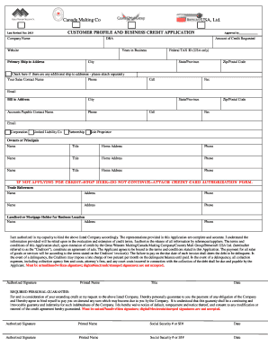 Customer Profile and Business Credit Application