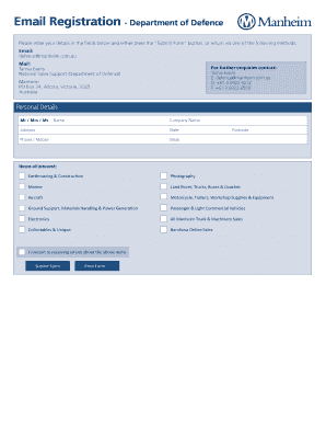 Department of Defence Email Registration Form