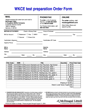 WKCE Test Preparation Order Form
