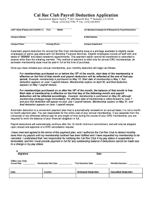 Cal Rec Club Payroll Deduction Application