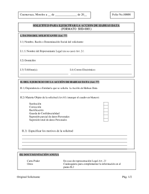 Solicitud para Ejercitar la Acción de Habeas Data