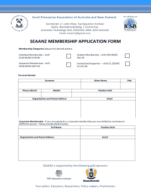 Seaanz membership application form - Small Enterprise Association