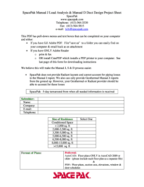 SpacePak Manual J Load Analysis & Manual D Duct Design Project Sheet