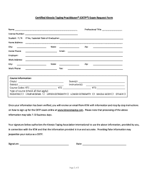 Certified Kinesio Taping Practitioner Exam Request Form