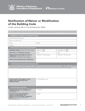 Notification of Waiver or Modification of the Building Code