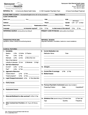 Vancouver Adult Mental Health Intake Referral Form