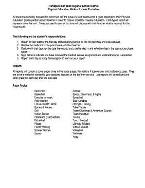 Physical Education Medical Excuse Procedure