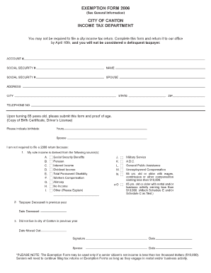 City of Canton Income Tax Exemption Form