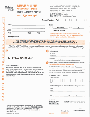 Safety Valve Sewer Line Protection Plan Enrollment Form