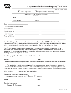 Iowa Business Property Tax Credit Application