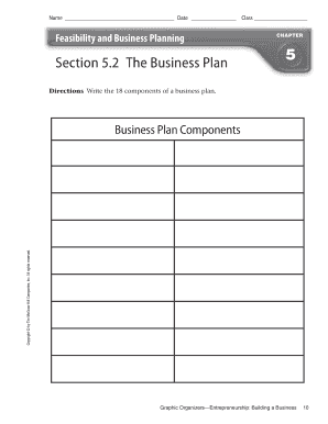 Business Plan Components Worksheet