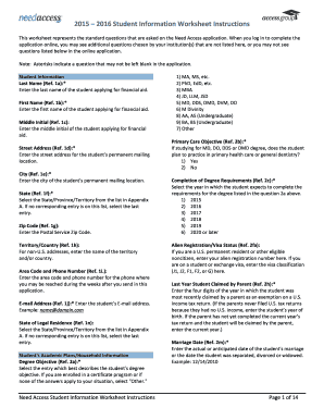 Need Access Student Information Worksheet