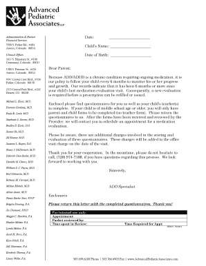 ADHD Medication Evaluation Follow-Up Form