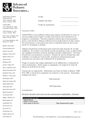 Formulario de seguimiento de medicación para TDAH