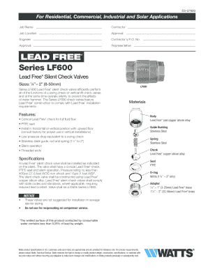 Lead Free Silent Check Valve Installation Form