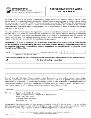Pennsylvania Unemployment Compensation Waiver Form