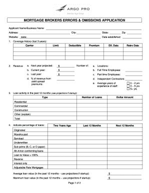 Mortgage Brokers Errors and Omissions Application