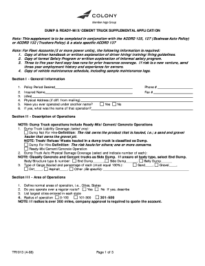 Dump Truck Supplemental Application