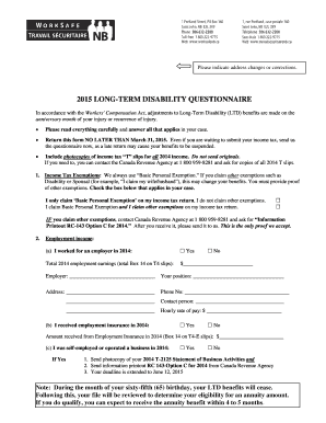 Disability questionnaire - worksafenb long term disability