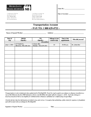 WorkSafeNB Transportation Reimbursement Form
