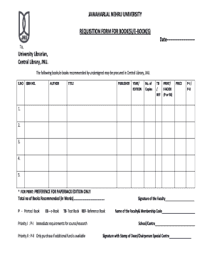 Fillable Online Booke Books Requisition Form Jawaharlal