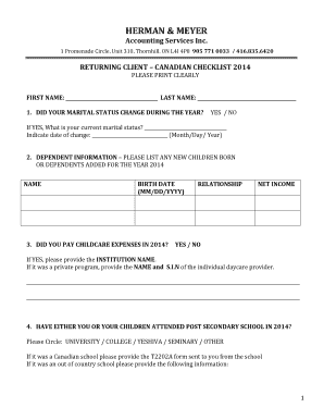 Canadian Tax Return Checklist