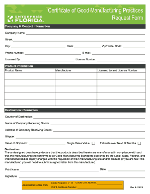 Certificate of Good Manufacturing Practice