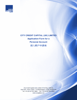 City Credit Capital Personal Account Application Form