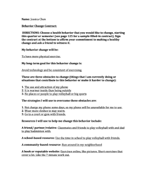 Health Behavior Change Contract