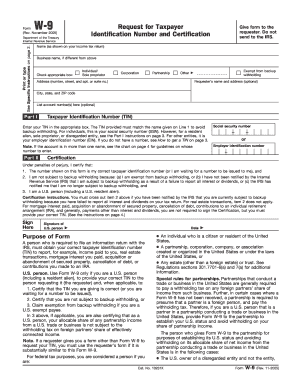 IRS Form W-9 Request for Taxpayer Identification Number
