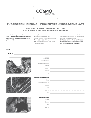 Fußbodenheizung - Projektierungsdatenblatt