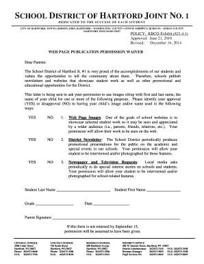 Web Page Publication Permission Waiver