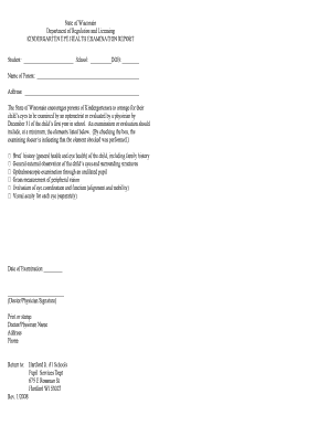 Wisconsin Kindergarten Eye Health Examination Report