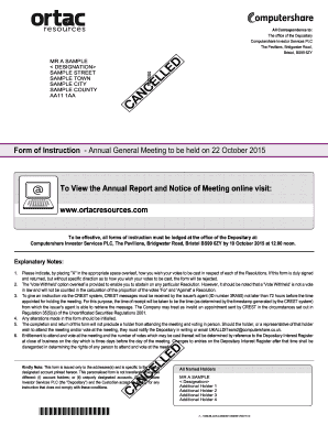 Form of Instruction for Annual General Meeting