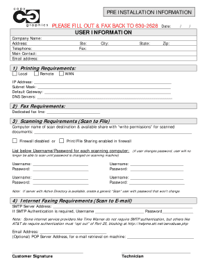 Pre Installation Information Form