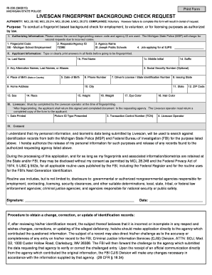 Michigan Livescan Fingerprint Background Check Request