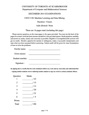 University of Toronto Machine Learning Exam