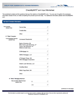CheckMyNPV® Mortgage Evaluation Worksheet