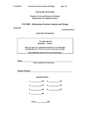 University of Toronto Exam Form