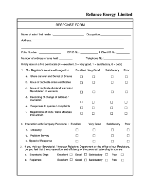 Reliance Energy Shareholder Feedback Form