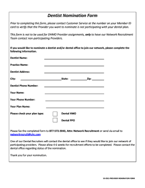 Dentist Nomination Form