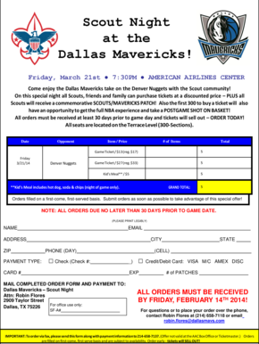 Dallas Mavericks Scout Night Ticket Order Form