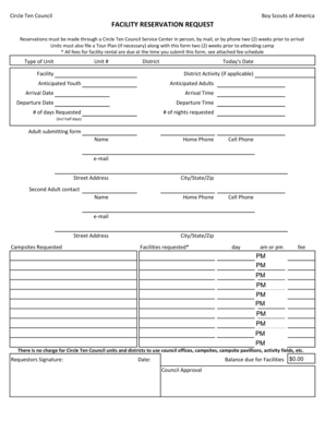 Circle Ten Council Facility Reservation Request