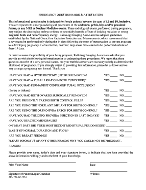 Pregnancy Questionnaire & Attestation