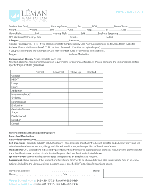 Physician’s Form for Student Health Examination
