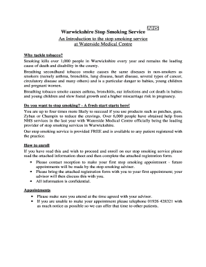 Warwickshire Stop Smoking Service Registration Form