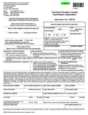 Minnesota Plumber License Exam Application