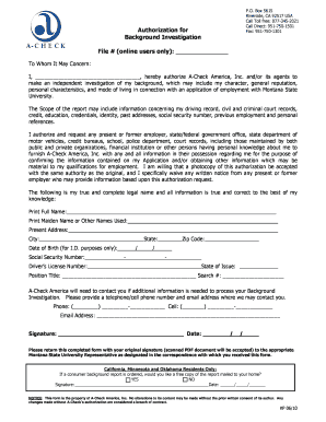Background Investigation Authorization Form